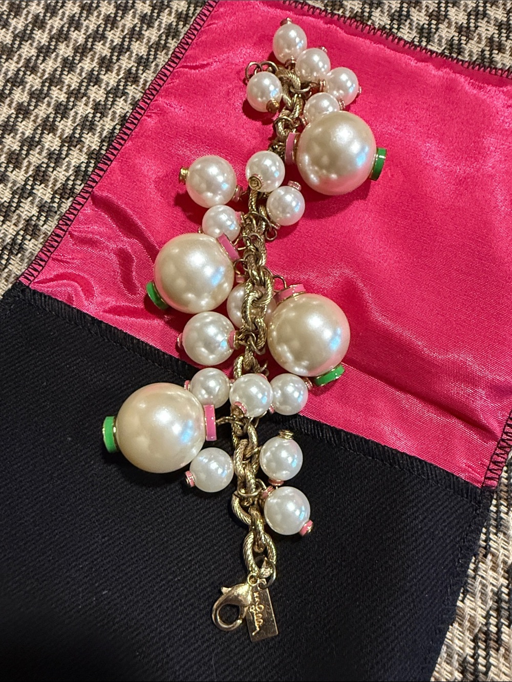 Lilly Pulitzer Gold-Tone Pearl Charm Bracelet with Pink and Green Accents